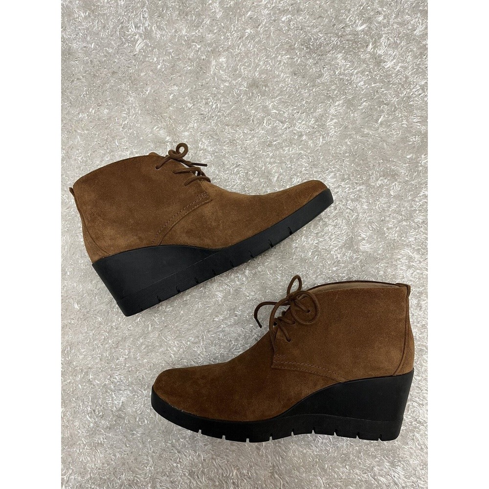 CLARKS DESERT BOOTS 9.5 ACTIVE AIR black brown suede BOOTIE wedge laces ladies - Picture 8 of 11